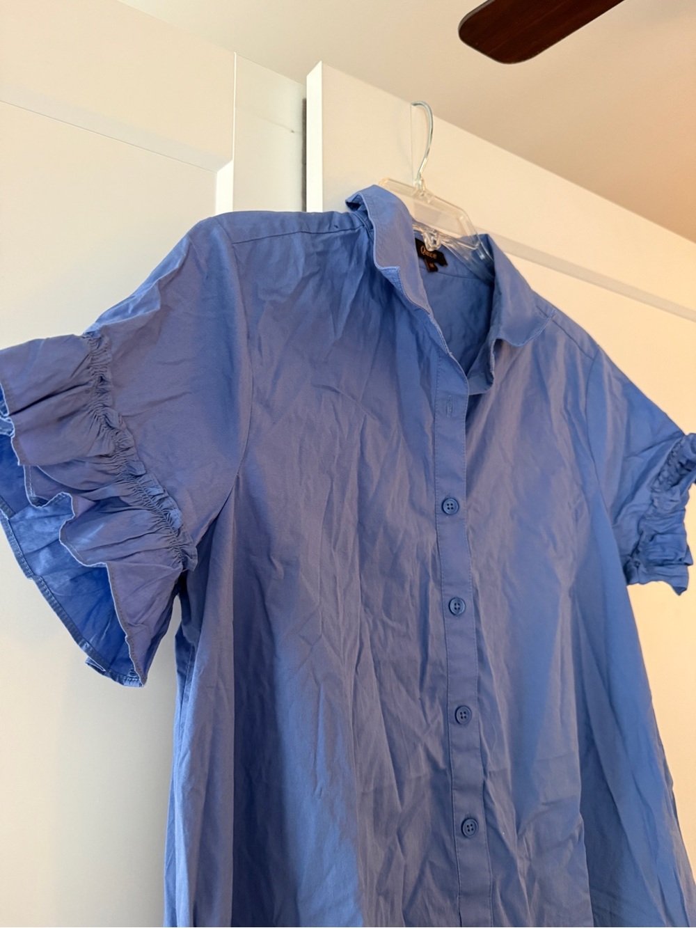 Quince Blue Drop Waist Organic Cotton Dress with Ruffle Hem Sz M Feminine - Picture 3 of 8